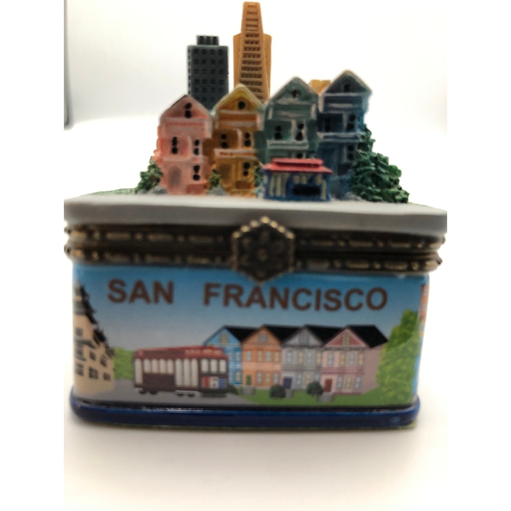 Vtg San Francisco City Skyline 3D Hinged Ceramic Trinket Box Painted Ladies
